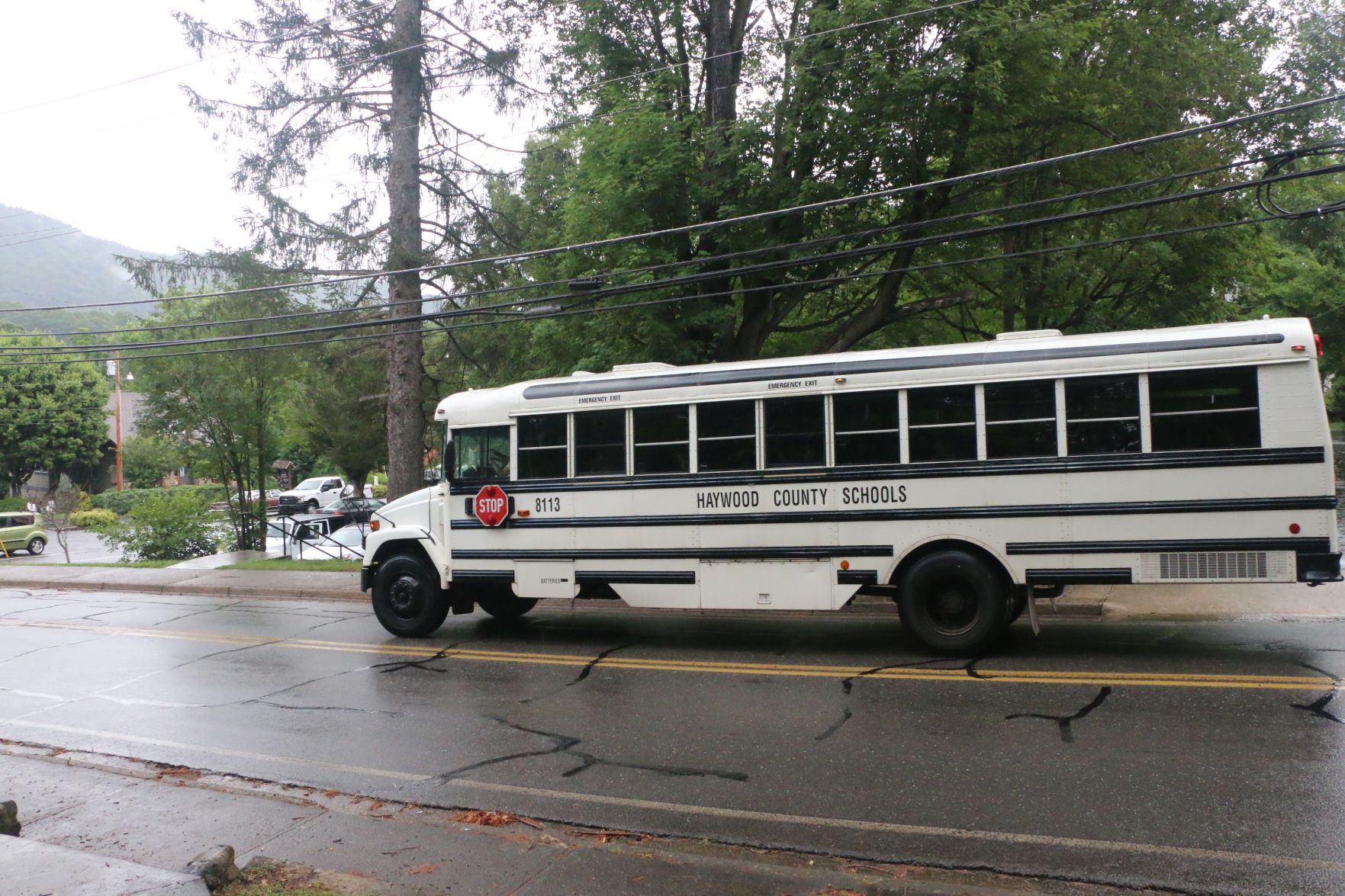 Bus full of kids arriving for library event